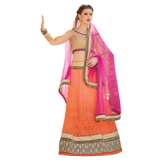 Triveni Tremendous Orange Colored Embroidered Net Lehenga Choli